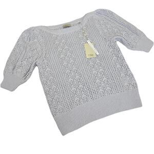 Elie Tahari Sweater Women’s Sz S 100% Cotton Pointelle Knit Crochet Short Sleeve